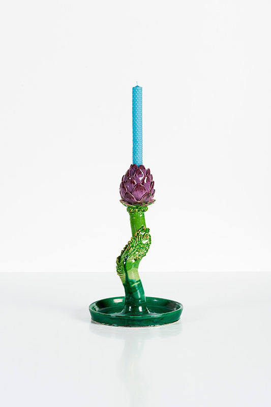 Candleholder Artichoke I (big curved, green and purple)