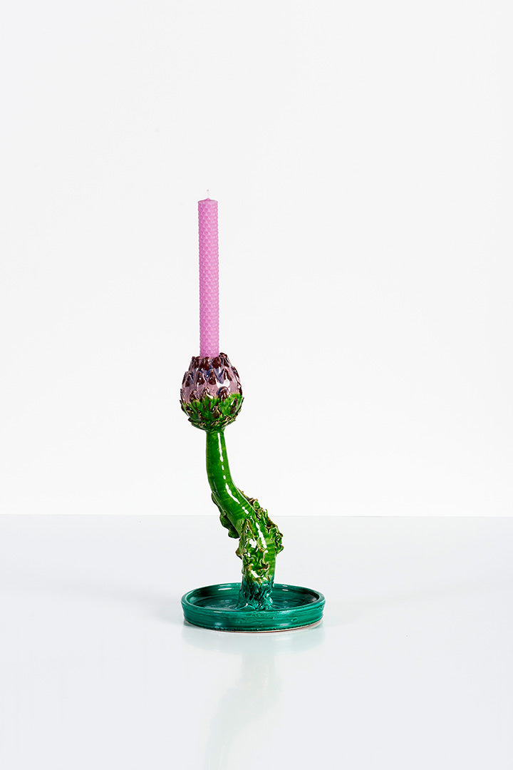 Candleholder Artichoke II (big curved, green and purple)