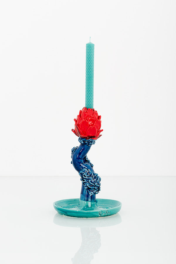 Candleholder Artichoke (coral, blue and light blue)
