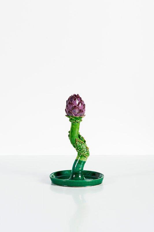 Candleholder Artichoke I (big curved, green and purple)