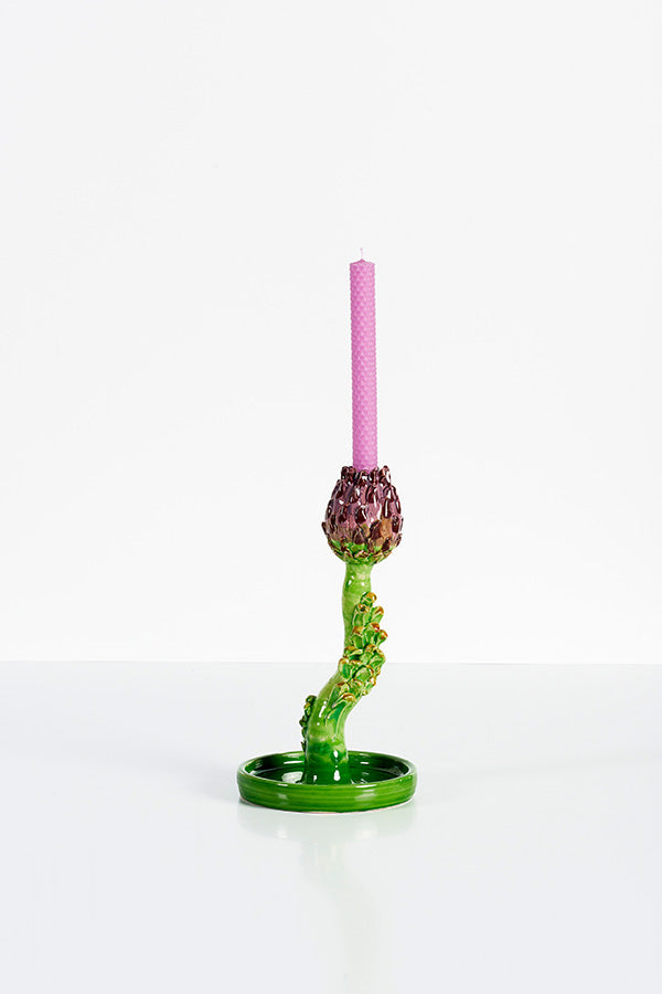 Candleholder Artichoke II (big curved, green and purple)
