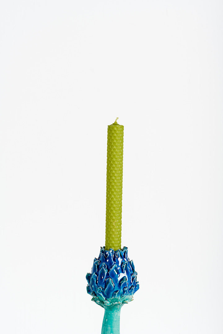 Candleholder Artichoke I (yellow and light blue)