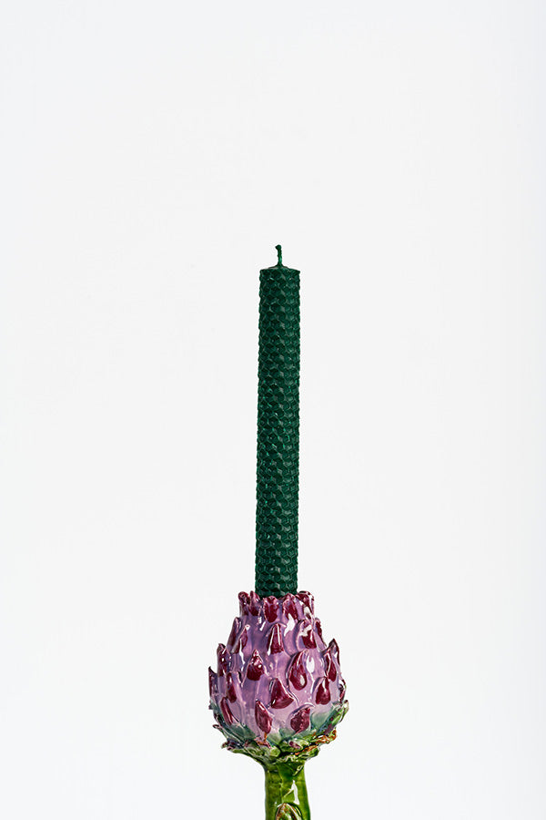 Candleholder Artichoke I (big straight, green and purple)