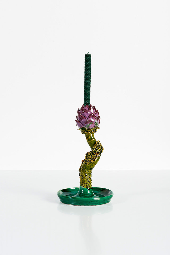 Candleholder Artichoke (big curved, green and purple)