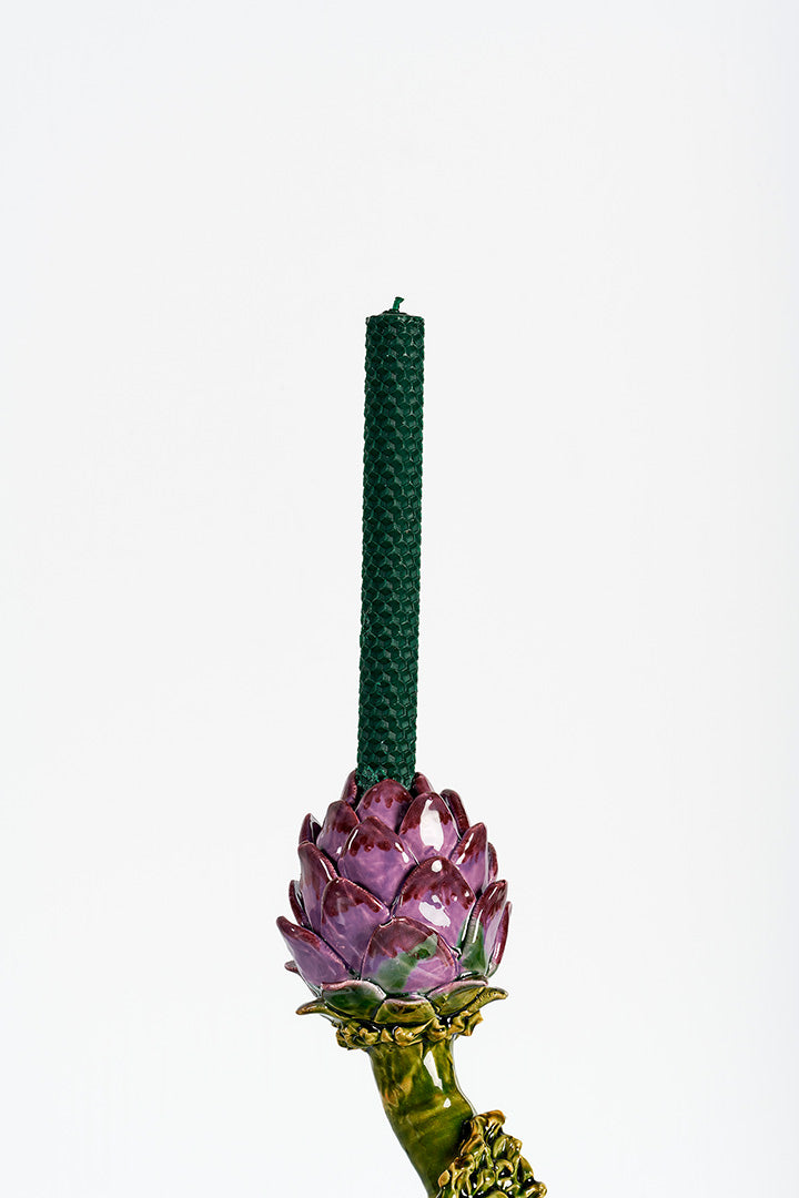 Candleholder Artichoke (big curved, green and purple)