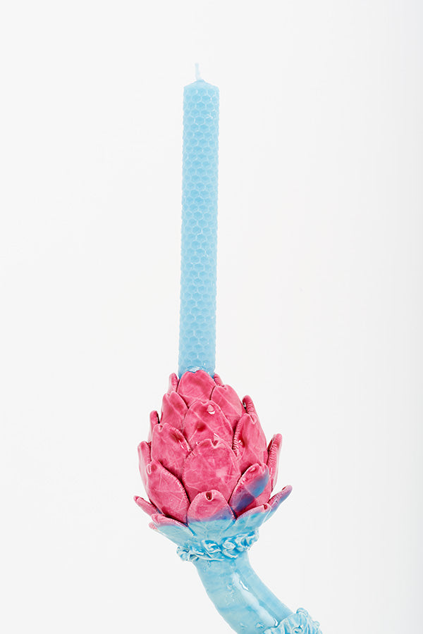 Candleholder Artichoke (pink, blue and light blue)